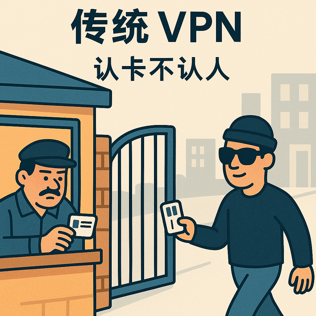传统 VPN 架构就像小区门卫：认卡不认人